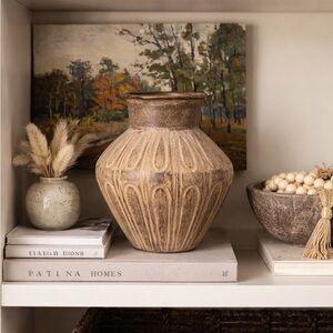 Earthenware Neutral Tan Ceramic Decorative Vase